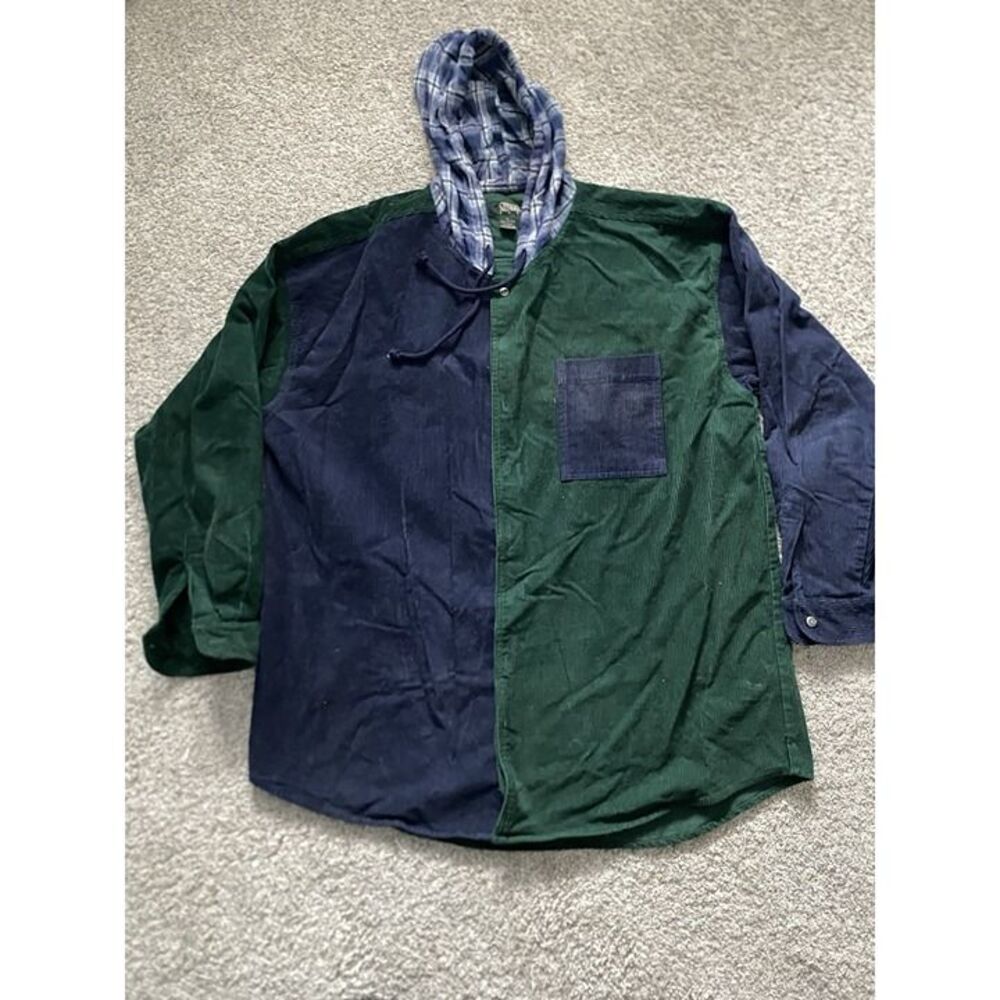vtg Stefano Men's Blue and Green corduroy shirt Jacket 80s 90s grunge